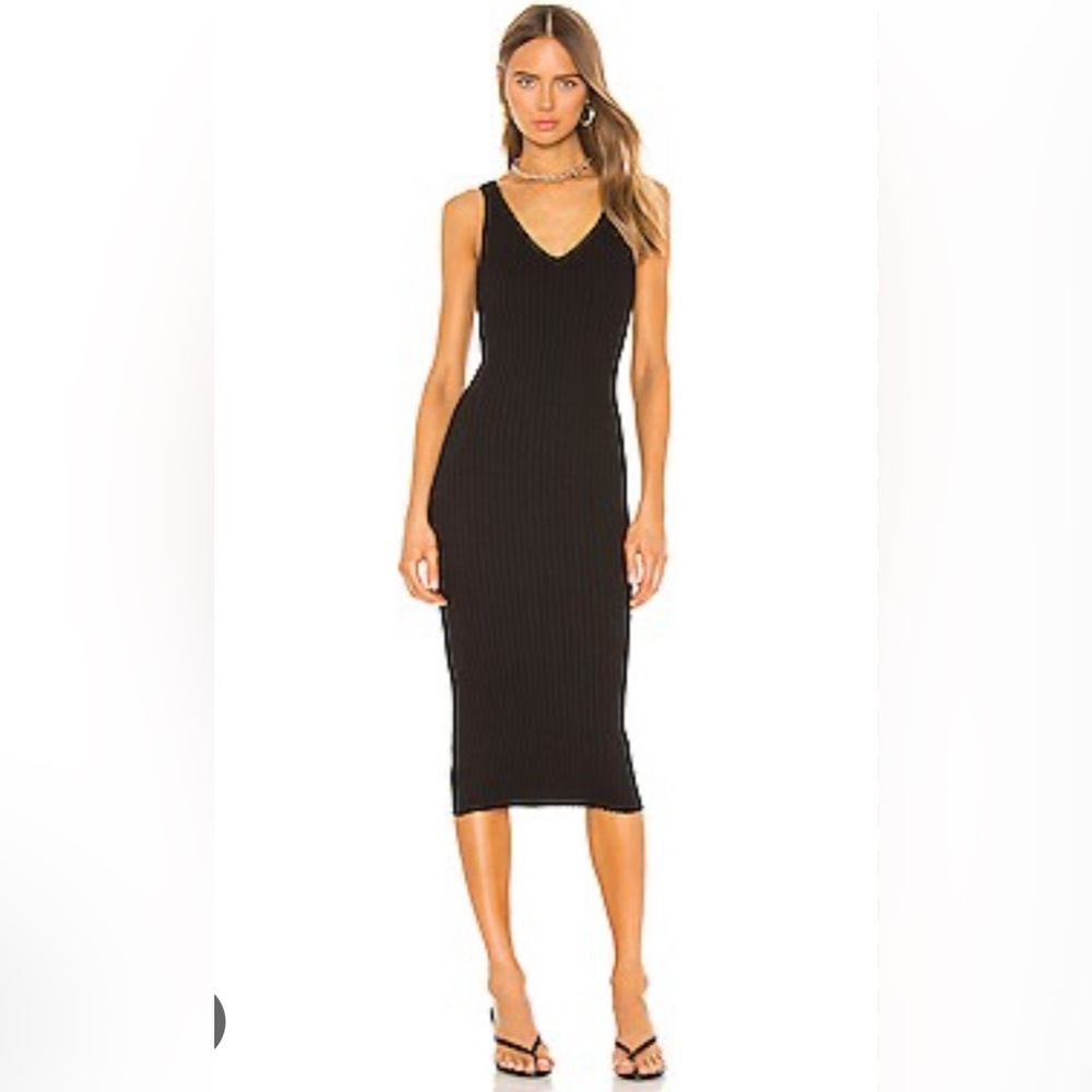 Enzo Costa Black Ribbed Knit Tank Dress - Size Large